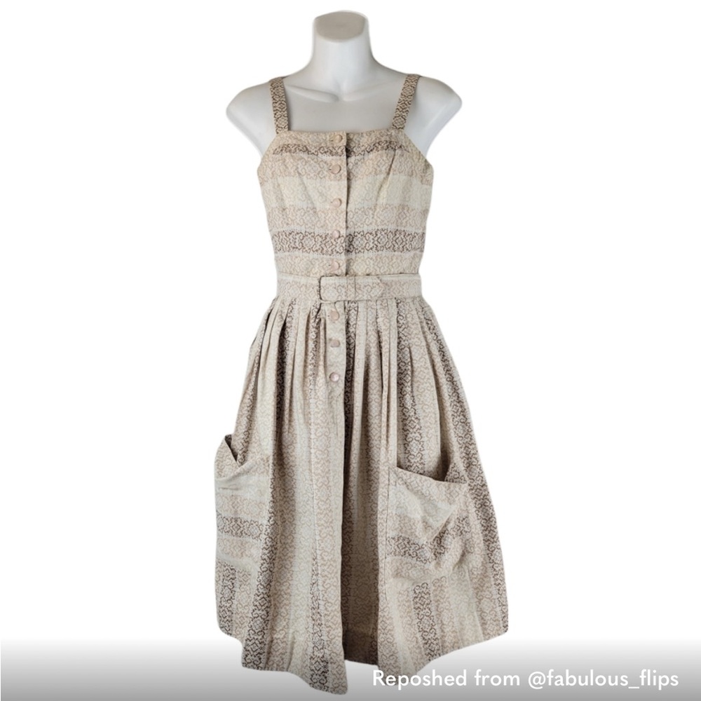Vintage Kathy Pulak Neutral Patterned Belted Dress
